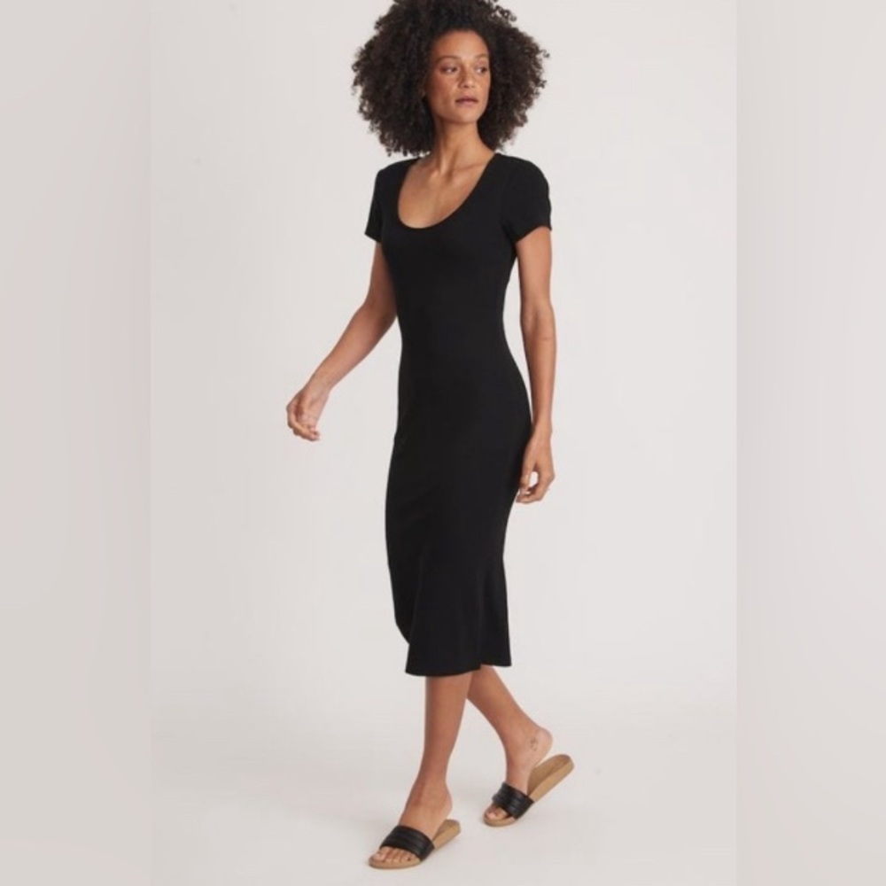 Marine Layer Lexi Rib Short Sleeve Midi Dress Black